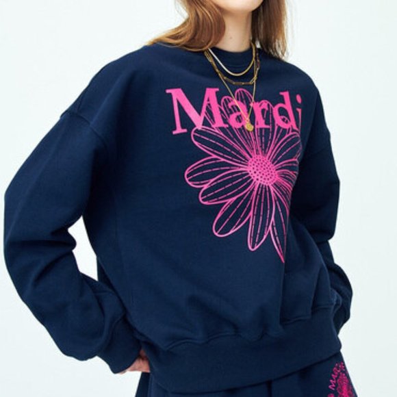 MARDI MERCREDI Women's Flower Mardi Sweatshirt Size OS In Navy/Violet - Picture 3 of 9